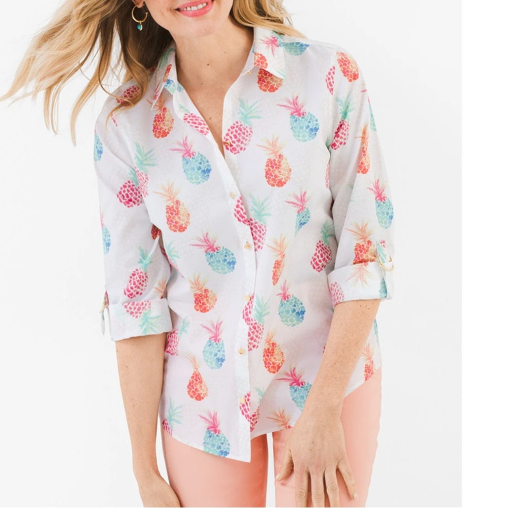 Chico's Multicolor Pineapple Print Button Up Shirt